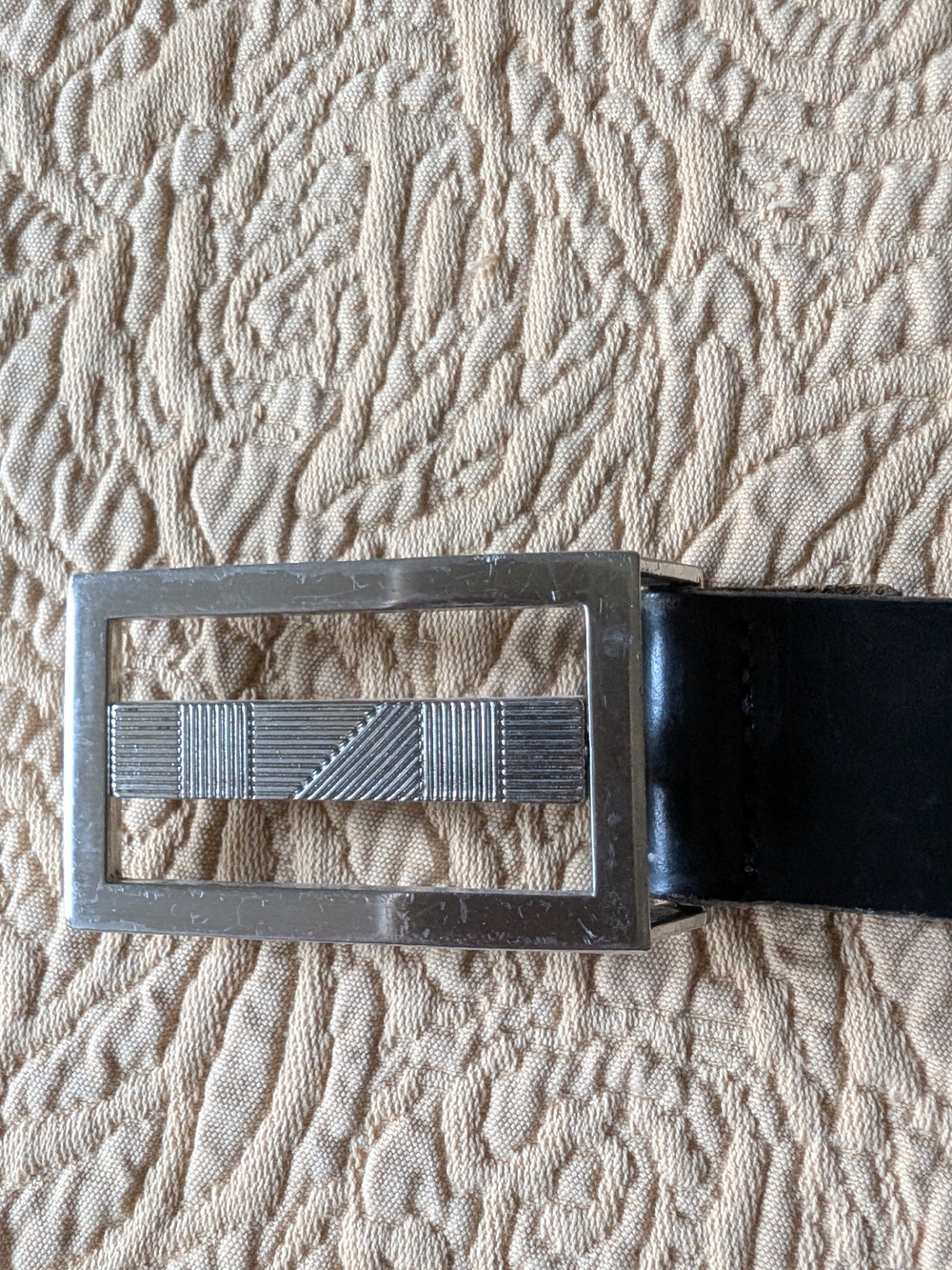 Mexx Black Leather Belt with Silver Rectangular Geometric Buckle